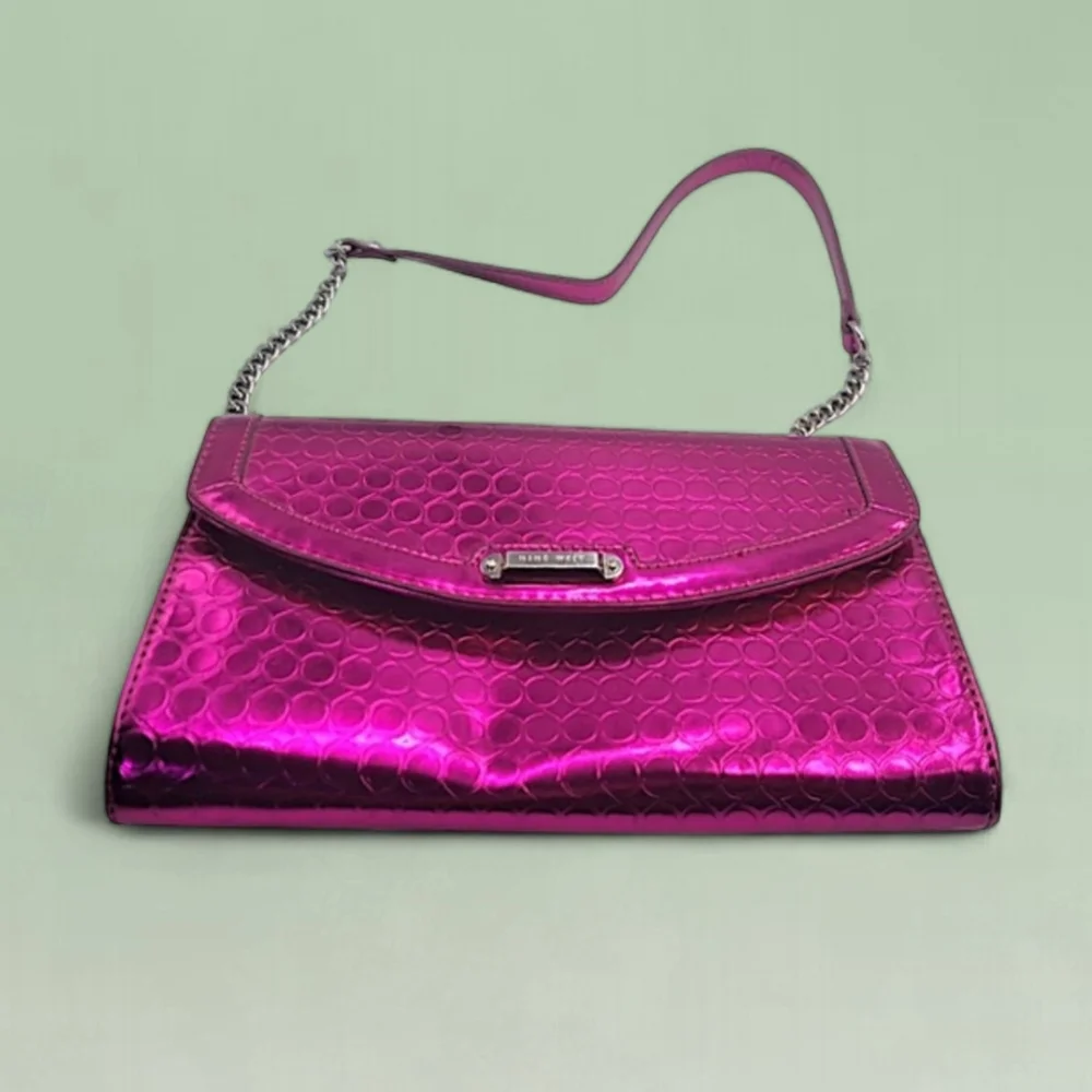 Nine West Hot Pink Clutch/Chain Shoulder Bag.